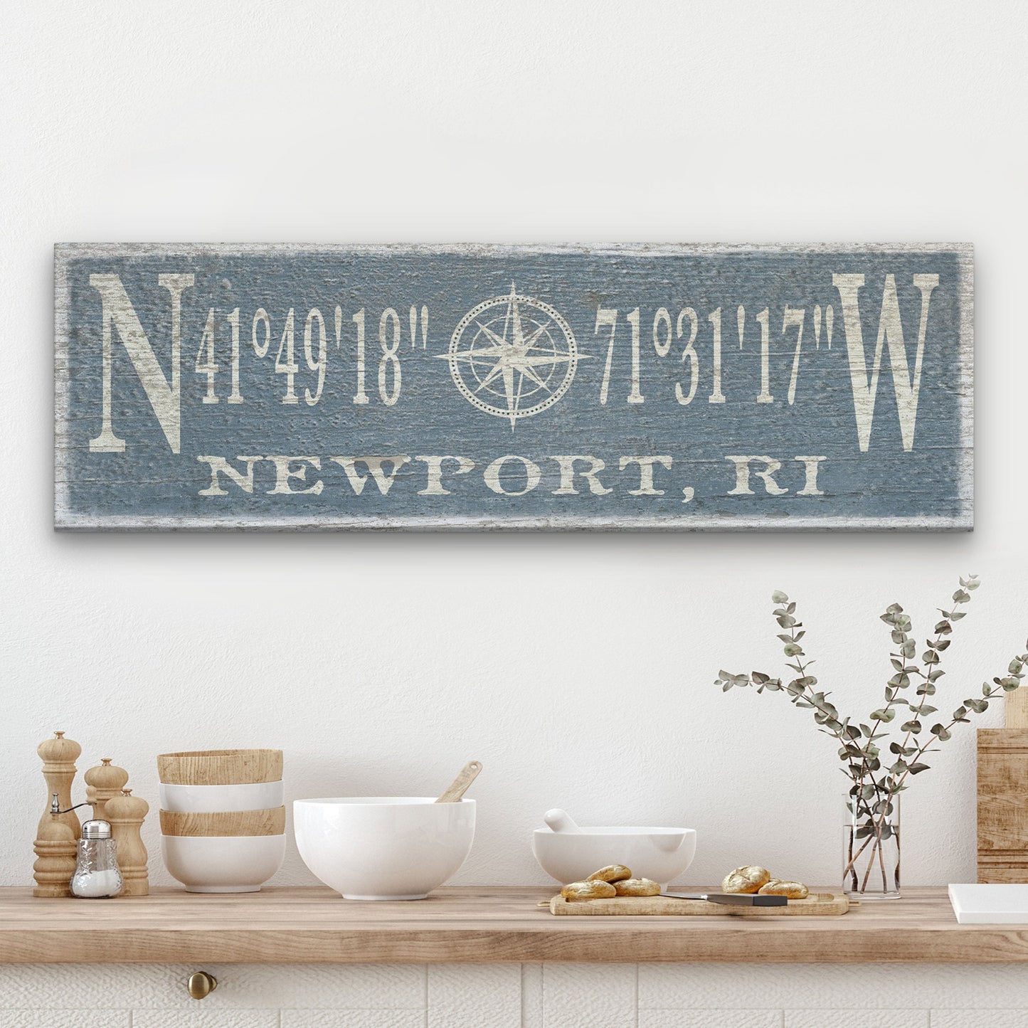 Personalized Coordinates Compass Rose Canvas Sign