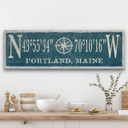 Personalized Coordinates Compass Rose Canvas Sign