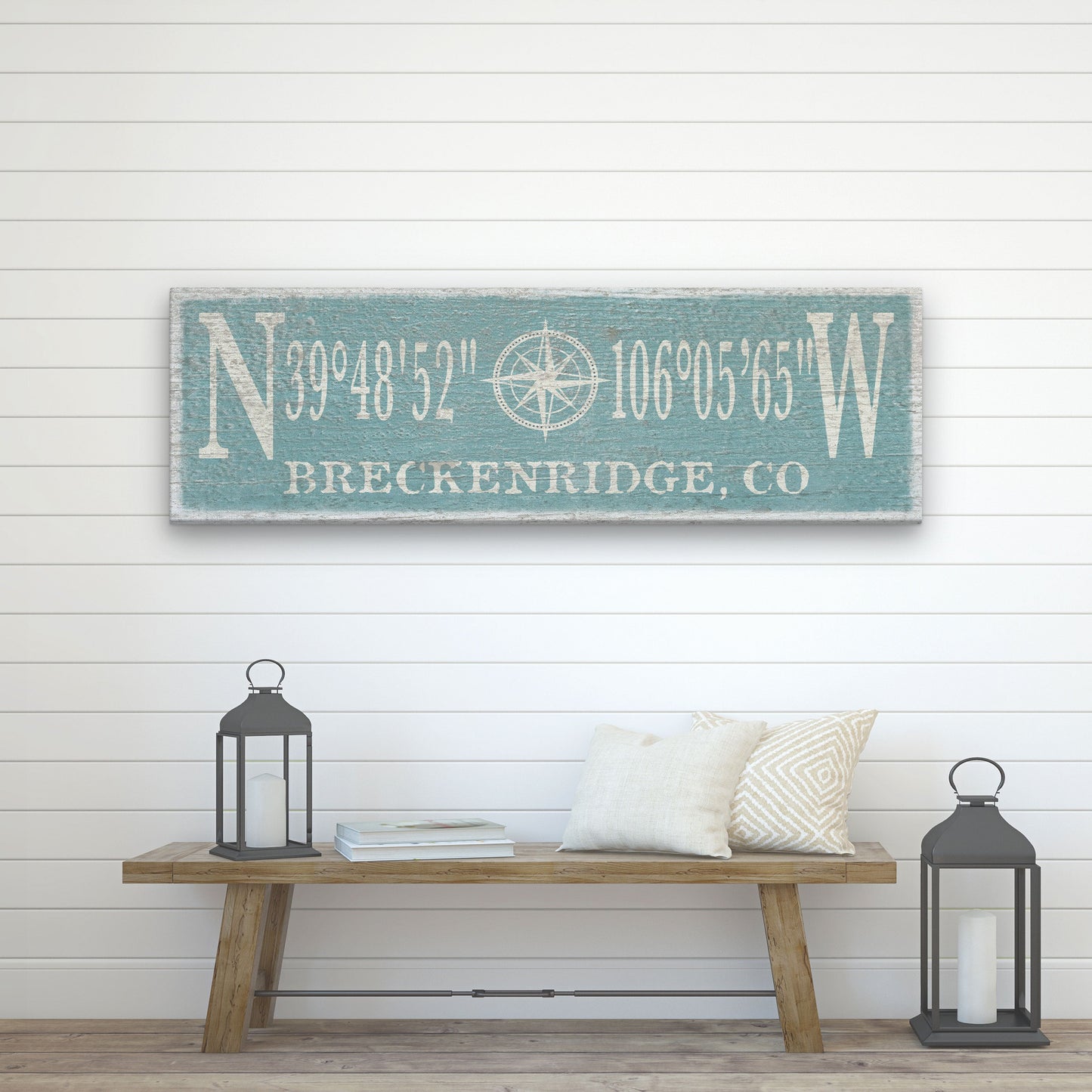 Personalized Coordinates Compass Rose Canvas Sign